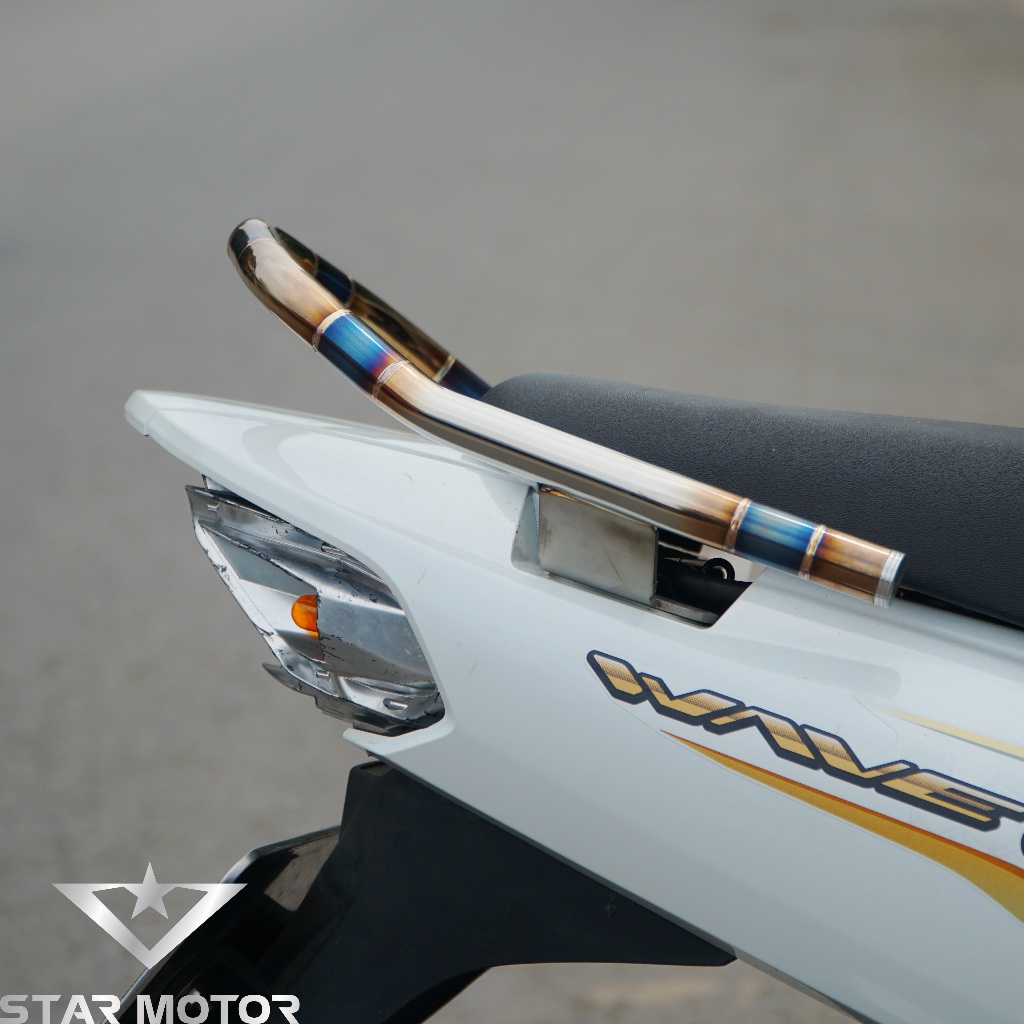 Combo tay xách + cổ pô Inox 304 khò màu Titan dành cho dòng xe Wave 110