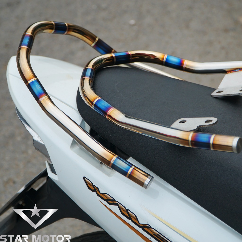 Combo tay xách + cổ pô Inox 304 khò màu Titan dành cho dòng xe Wave 110