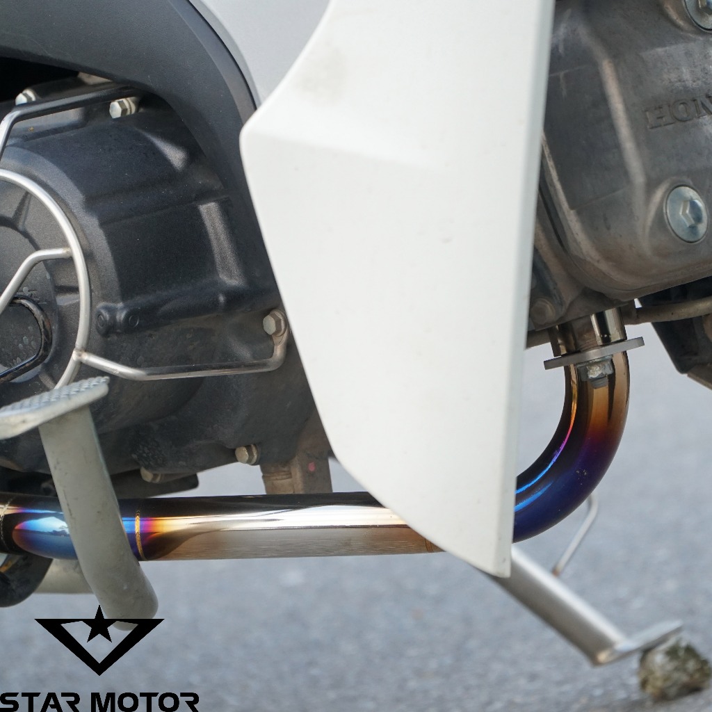 Combo tay xách + cổ pô Inox 304 khò màu Titan dành cho dòng xe Wave 110