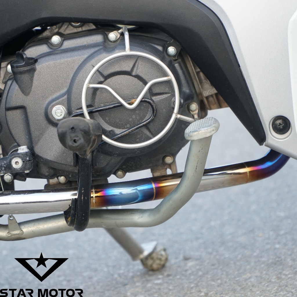 Combo tay xách + cổ pô Inox 304 khò màu Titan dành cho dòng xe Wave 110