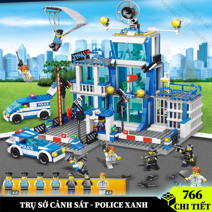 [766 Chi Tiết] Đồ chơi xếp hình Vuadochoiz SW766 tương thích Trụ Sở cảnh sát Police Xanh kèm lính cảnh sát