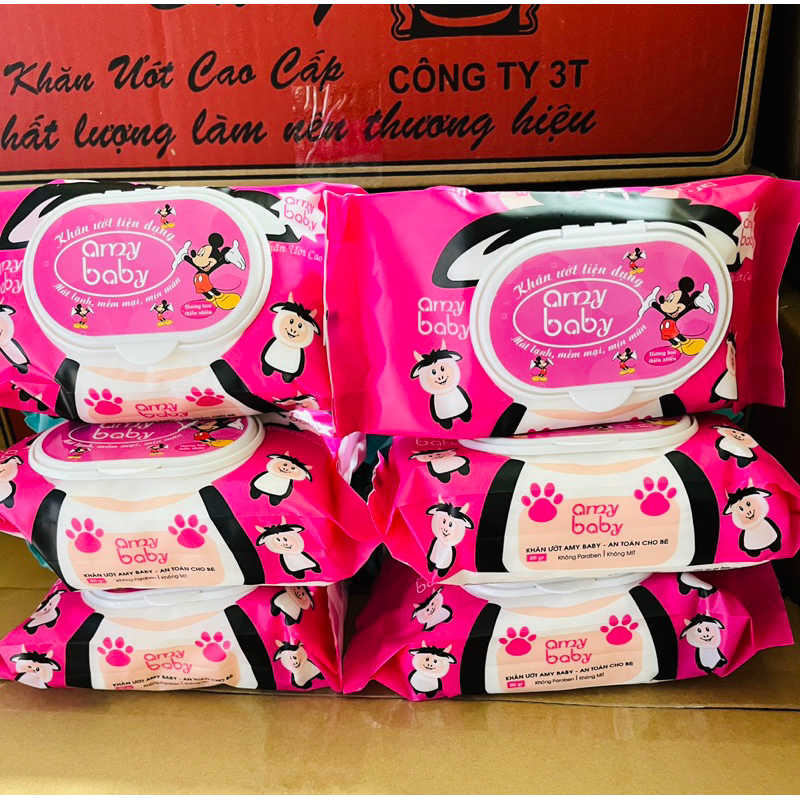 Thùng 24 gói khăn ướt chính hãng Amybaby