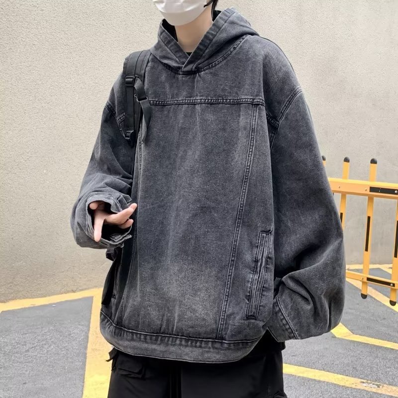 Áo hoodie Denim nam nữ thời trang form rộng phòng cách retro đường phố Q102