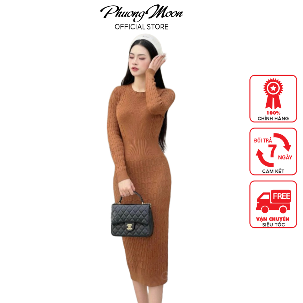 Váy len nữ body PHUONGMOON, chất liệu dày dặn vặn thừng
