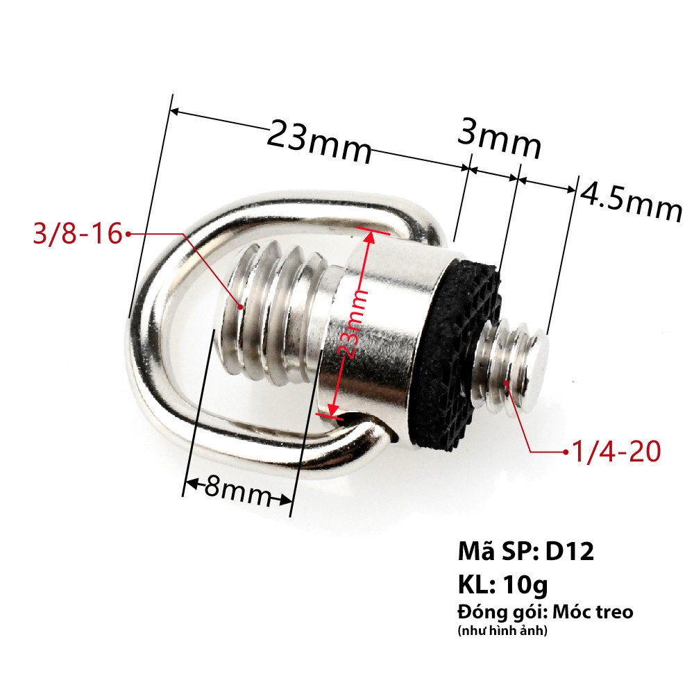 Ốc vít treo móc dây máy ảnh rig cage khung máy ảnh chuẩn ren 1/4 Quick Release Plate tripod gimbal D ring monopod tripod