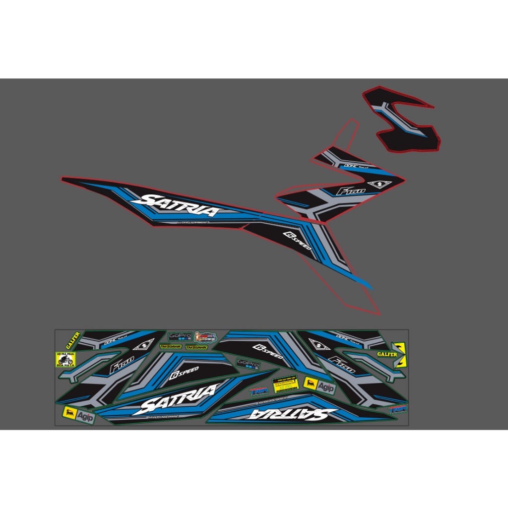 Tem Rời Satria mẫu sọc màu đen xanh dương xám trắng