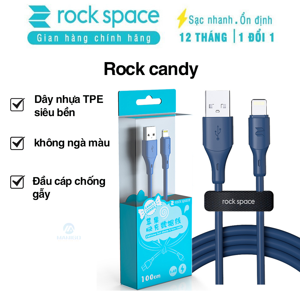 Dây cáp sạc cho iphone Rockspace candy chuẩn lightning độ dài 120cm hàng chính hãng bảo hành 12 tháng