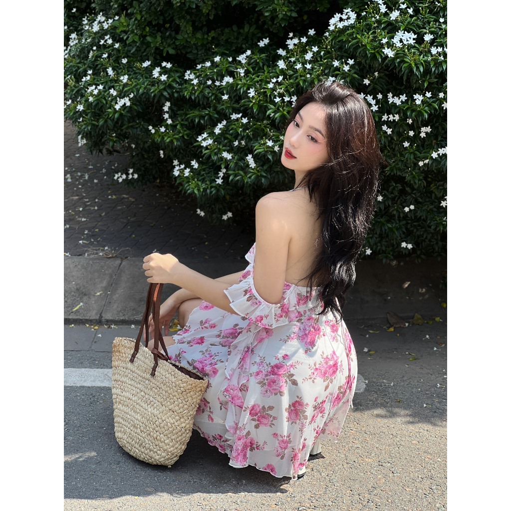 Hoachoem - Đầm ngắn trễ vai in hoa - Sweet Nena Minidress