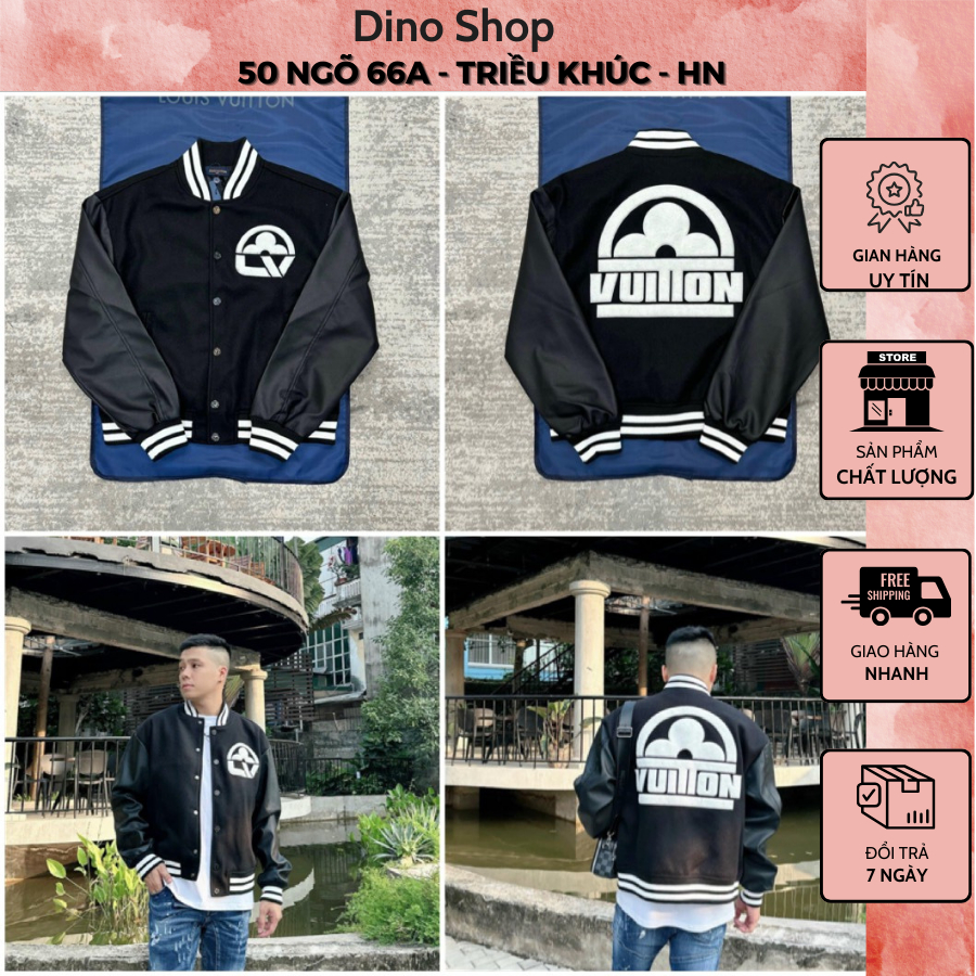 Áo Bomber Dạ LV Nam Thêu Logo Hai Mặt Siêu Đẹp - Áo Khoác Dạ Thêu Hoạ Tiết Cực Chất