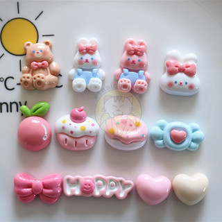 Charm gấu nâu thỏ trắng thỏ hồng, cupcake, Happy, nơ hồng nhựa bóng trang trí toploader, vỏ ốp