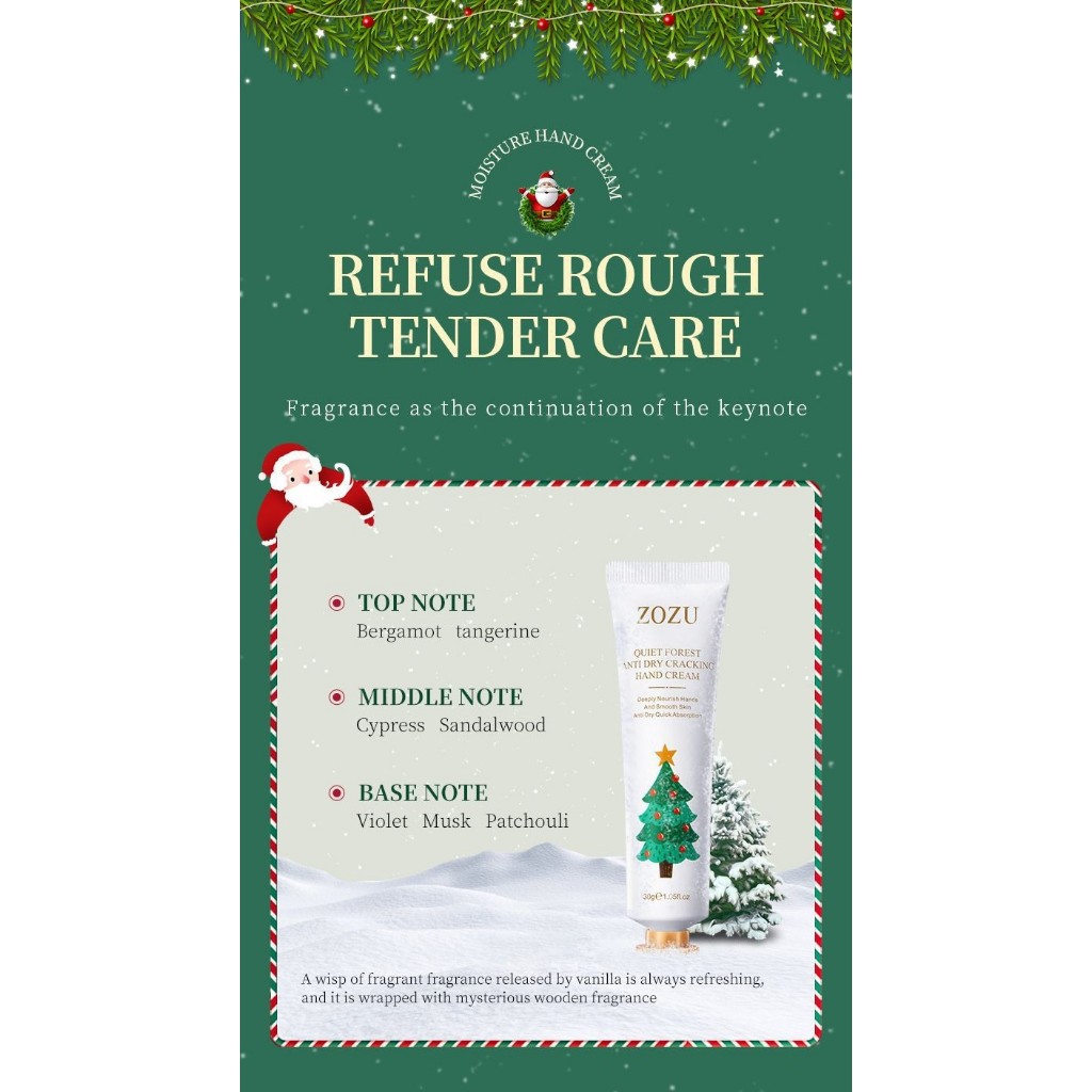 Kem dưỡng da tay, kem tay dưỡng ẩm, chống khô nứt với hương thơm sảng khoái, tinh tế Zozu phiên bản giáng sinh