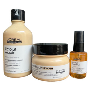 Combo gội xả tinh dầu phục hồi tóc hư tổn L'oreal Lipidium Absolut Repair 300ml/250ml/30ml