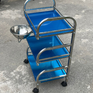 Xe Đẩy Inox 3 Tầng Kệ Inox 3 Tầng Kèm  Bát Tô Hợp Kim Có Bánh Xe Khóa Dùng Trong Spa Chống Gỉ Loại 1 (đã bao gồm 2 bát)