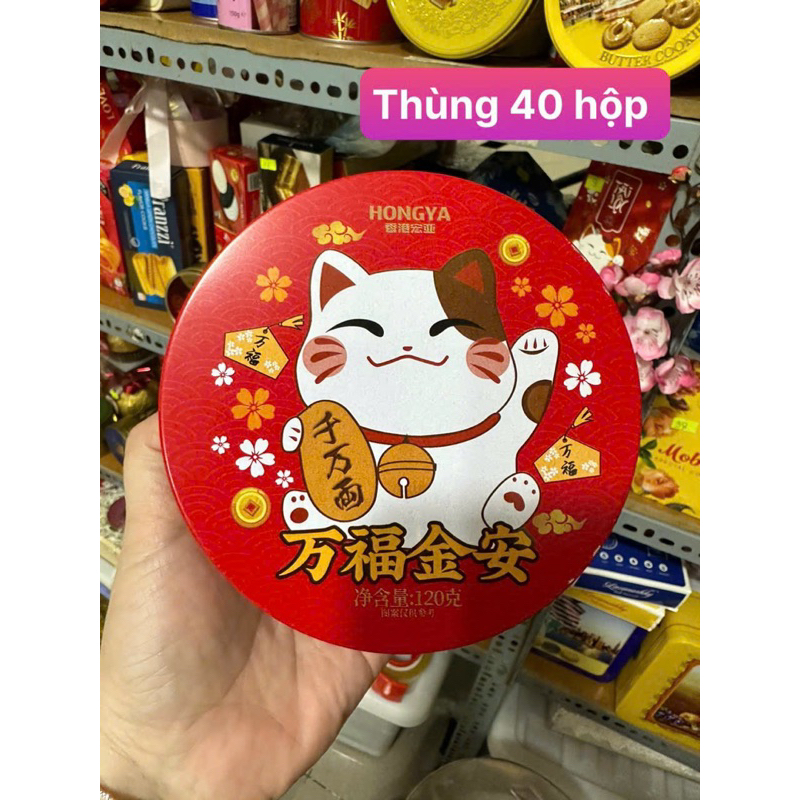 Bánh Quy Mèo Thần Tài Hộp Thiếc Mini Dễ thương, Bánh Tết, Gói Quà Tết 120g