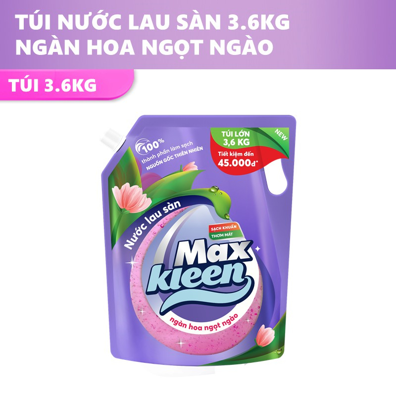 Combo 2 Túi Lau Sàn MaxKleen hương Ngàn hoa ngọt ngào 3.6kg Tặng Mặt nạ Bio Essence (20ml) & Dầu tắm gội Romano (60ml)