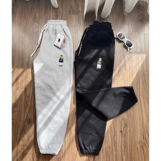 Set 2 quần nỉ Jogger thêu gấu sành điệu, cạp chun eo cao, vải nỉ cao cấp mềm mịn mặt trong lông giữ nhiệt ấm áp