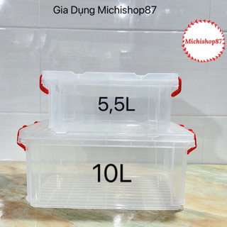 HỘP NHỰA TRONG SUỐT ĐỰNG THỰC PHẨM CỠ LỚN 5,5L- 10L có khoá gài nắp to chắc chắn nhựa PP Cao cấp Việt Nhật (6525/6526)