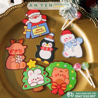 Set 60 giấy cắm kẹo, thiệp noel giáng sinh thẻ giấy trang trí dễ thương chủ đề giáng sinh