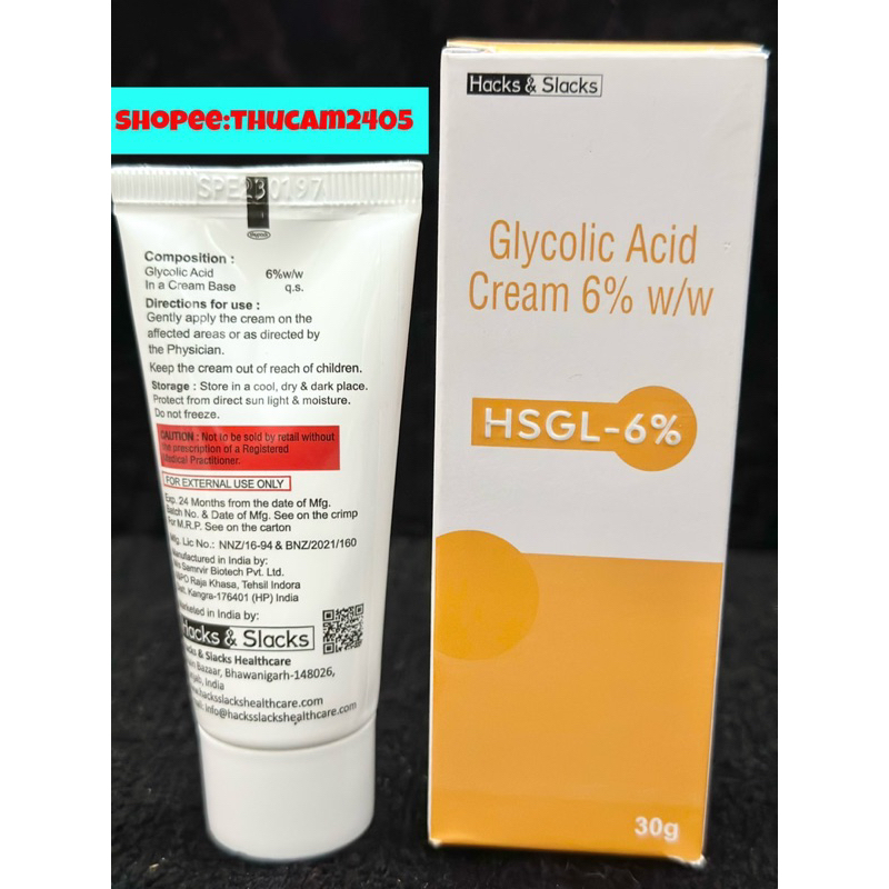 Cream Glycolic acid HSGL 6%-12% AHA Tẩy Tế Bào Chết, Mờ Thâm, Chống Lão Hoá Da .