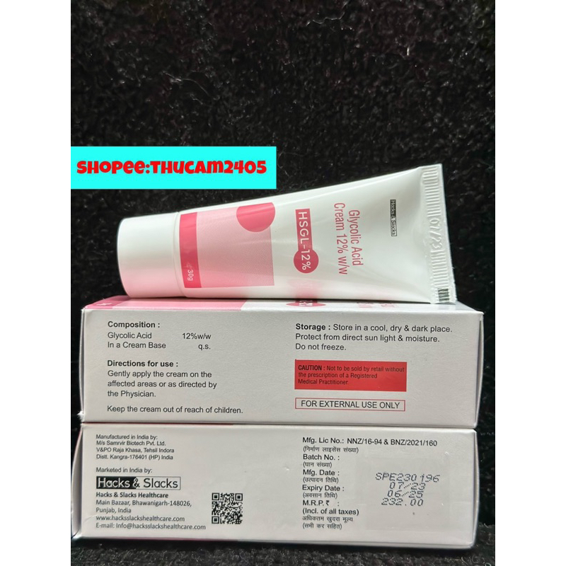 Cream Glycolic acid HSGL 6%-12% AHA Tẩy Tế Bào Chết, Mờ Thâm, Chống Lão Hoá Da .