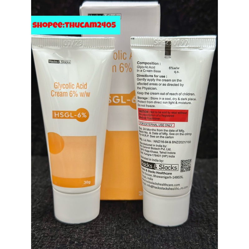 Cream Glycolic acid HSGL 6%-12% AHA Tẩy Tế Bào Chết, Mờ Thâm, Chống Lão Hoá Da .