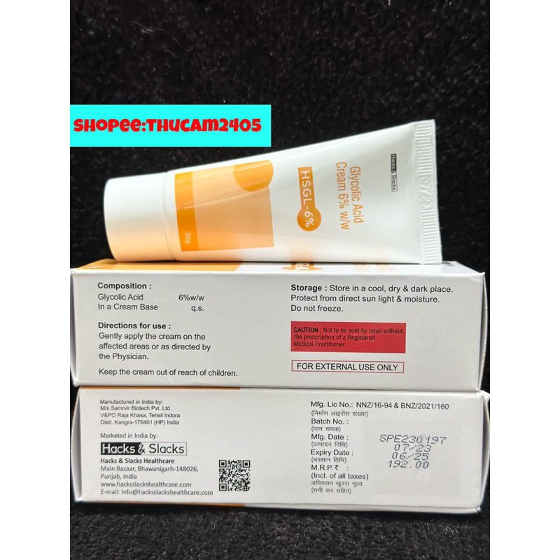 Cream Glycolic acid HSGL 6%-12% AHA Tẩy Tế Bào Chết, Mờ Thâm, Chống Lão Hoá Da .