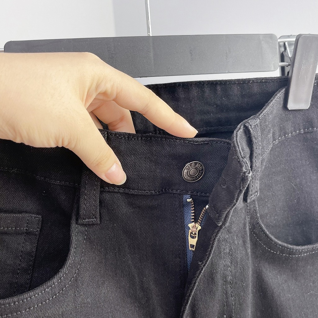 Quần jean đen trơn nam bigsize basic slimfit vải co dãn tốt