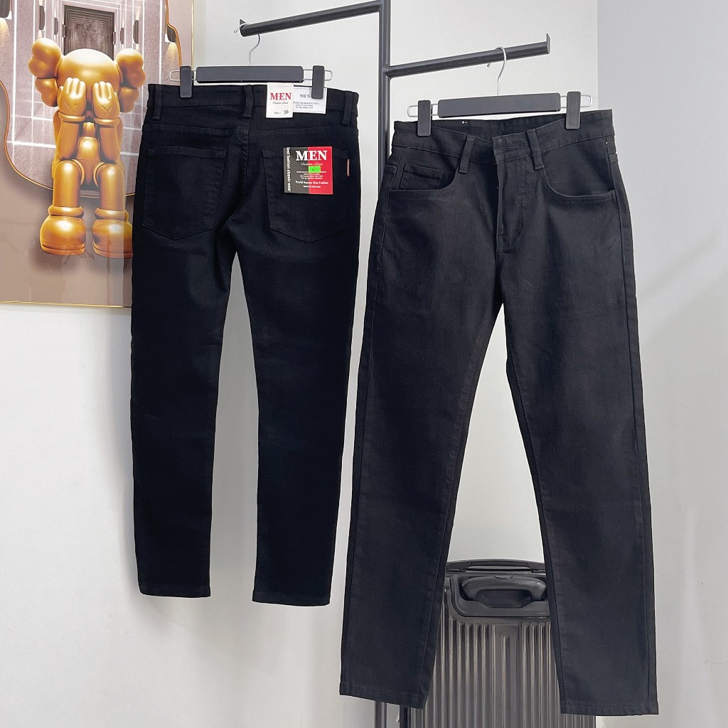 Quần jean đen trơn nam bigsize basic slimfit vải co dãn tốt