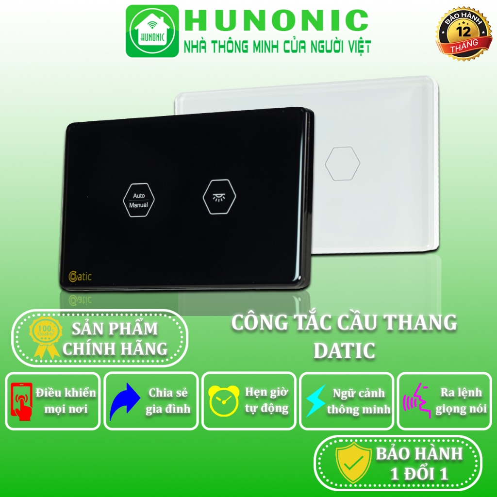 Công Tắc Cầu Thang Cảm Ứng, Công Tắc Wifi Thông Minh Hunonic Datic - DTSW01CP