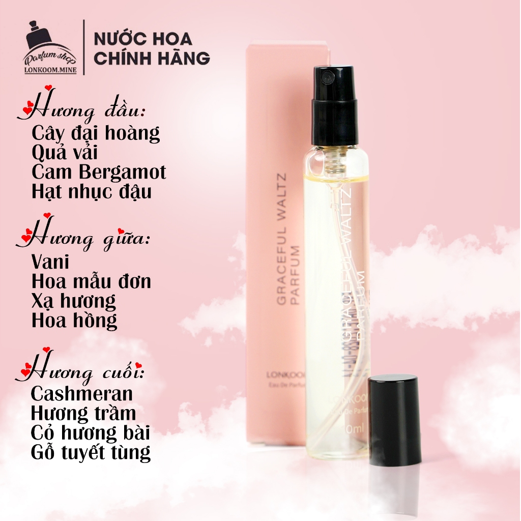 Nước hoa nữ chính hãng Lonkoom Graceful Waltz Parfum hương hoa trái cây phá cách và cuốn hút body mini 10ml