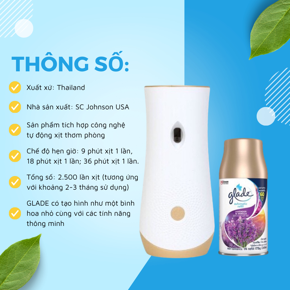 Máy Xịt Thơm Phòng Tự Động Glade Từ Thái Lan, Hương Thơm Dịu Nhẹ