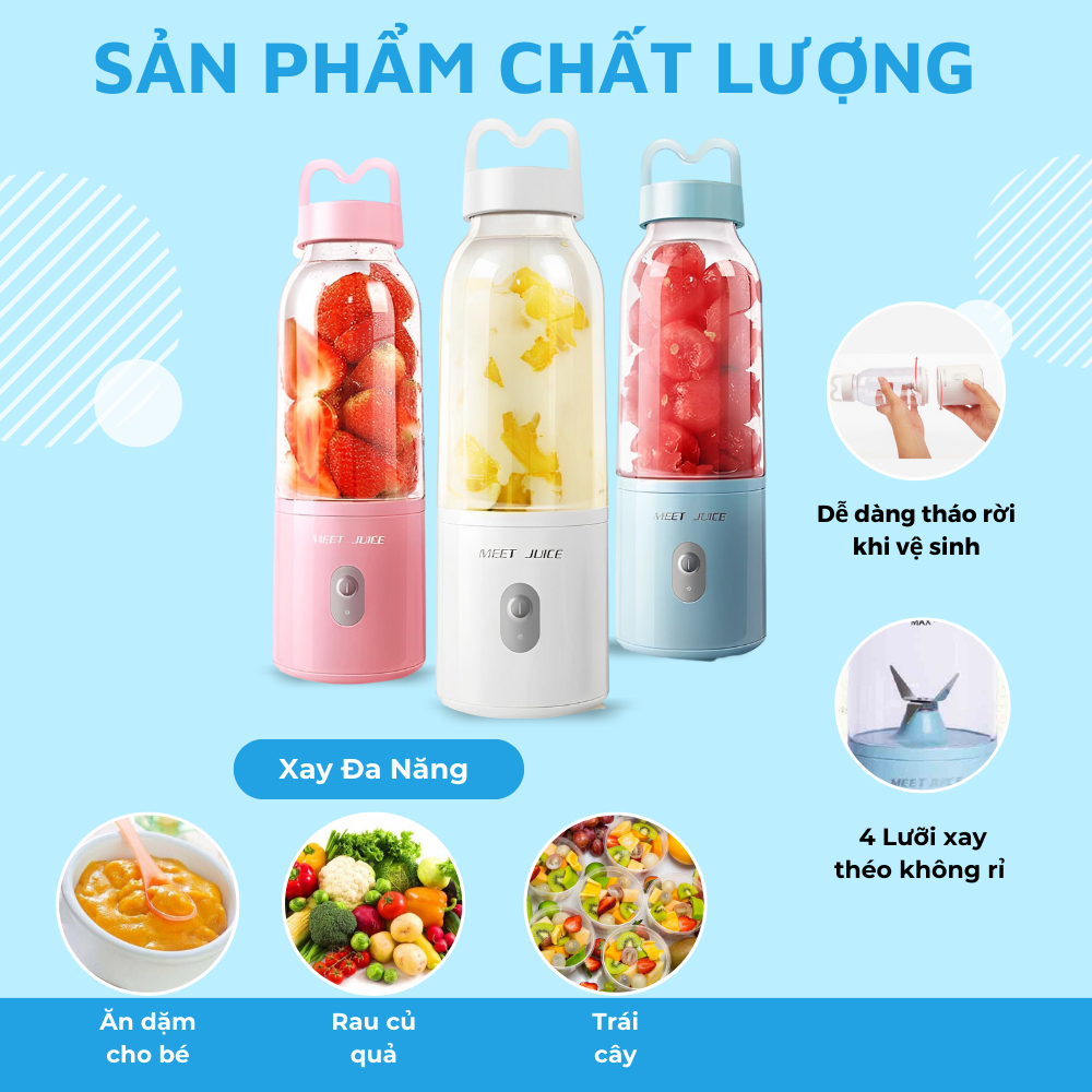 Máy xay sinh tố cầm tay Meet Juice 500ml mini, máy xay cầm tay đa năng ,xay đá viên,xay hoa quả các loại- TongkhoGiaDung