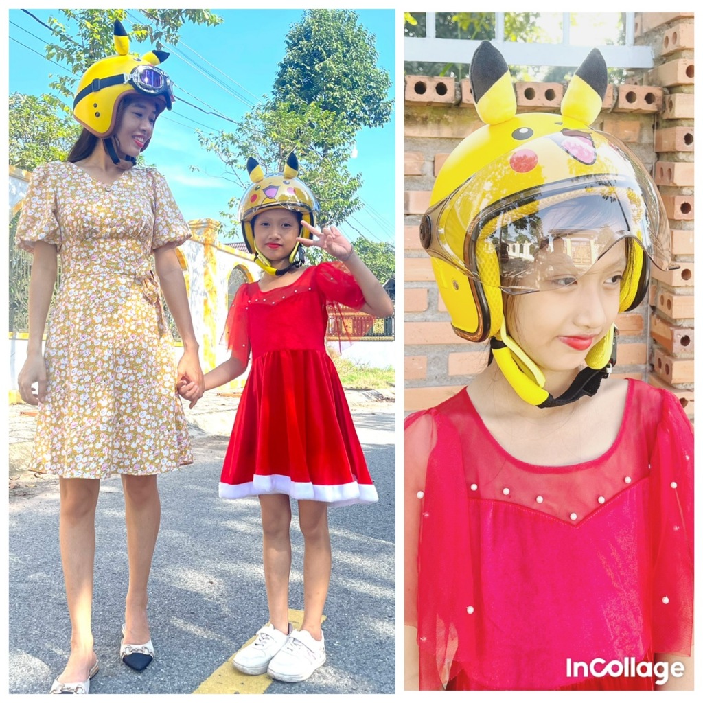 Nón Bảo Hiểm 3/4 Trẻ Em Pikachu, Nón Bảo Hiểm Cho Bé Từ 4  Đến 10 Tuổi - Đạt Chuẩn QR