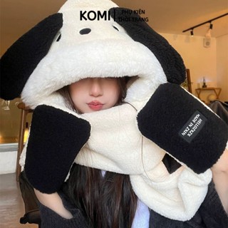 Mũ len nữ KOMI mũ lông trùm đầu cute kèm khăn quàng cổ tai thỏ dễ thương