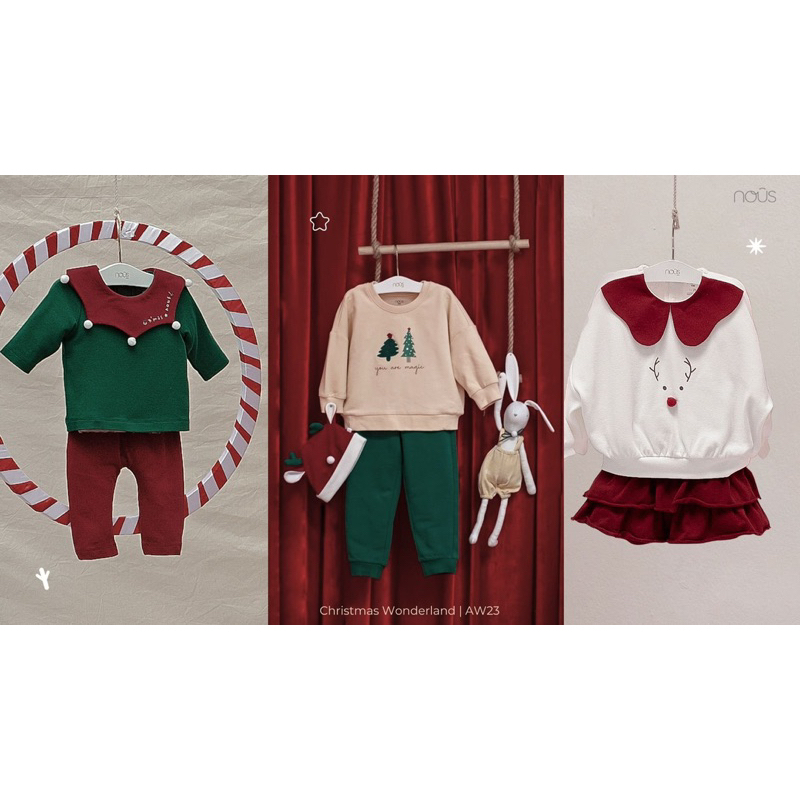 [Nous Xmas] Bộ quần áo nỉ dài tay và váy Noel Nous Kids cho bé 1-6 tuổi