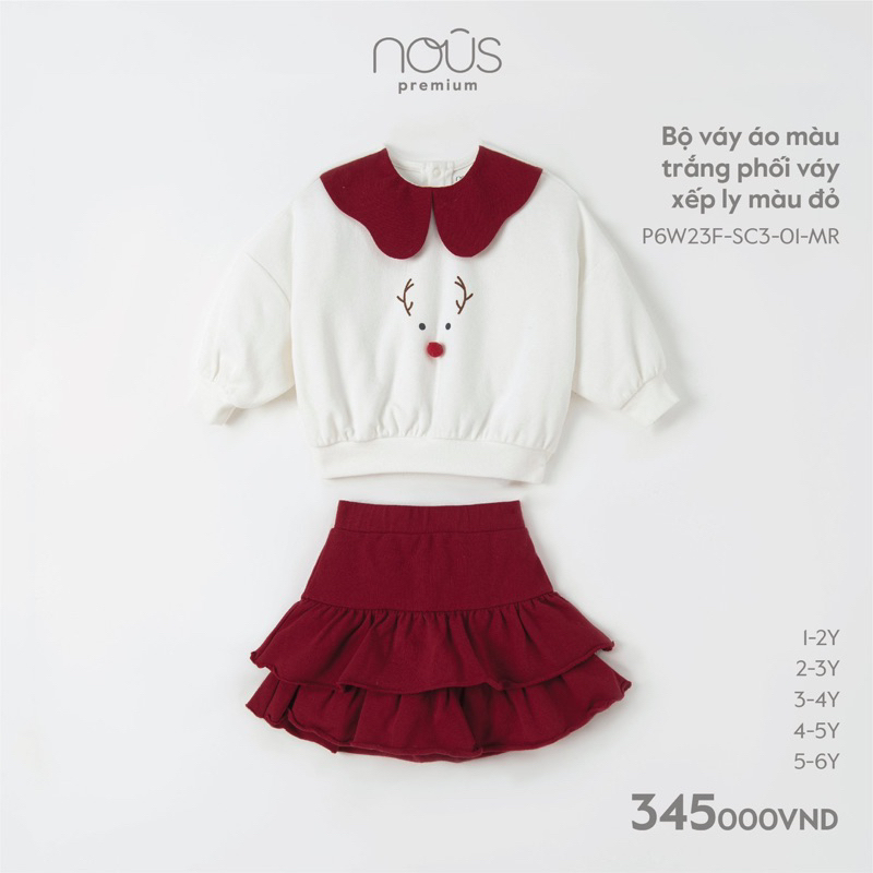 [Nous Xmas] Bộ quần áo nỉ dài tay và váy Noel Nous Kids cho bé 1-6 tuổi