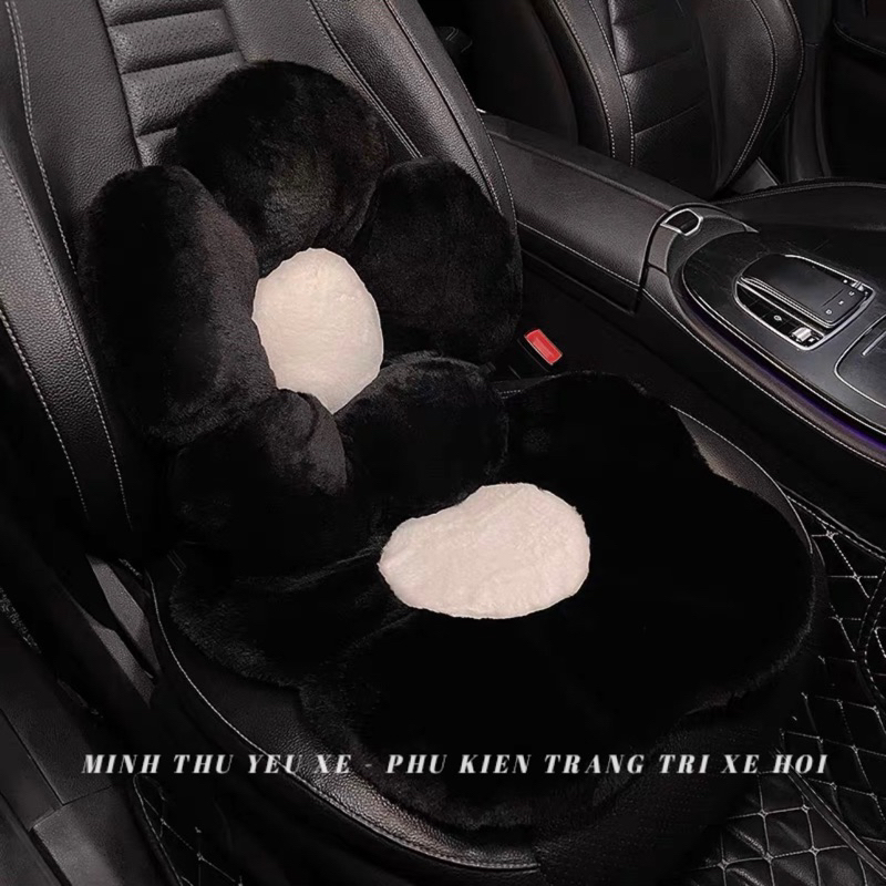 Bộ gối tựa lưng ô tô/lót ghế nhung lông thỏ cao cấp siêu mềm mịn bông hoa  trang trí nội thất xe sang trọng | BigBuy360 - bigbuy360.vn