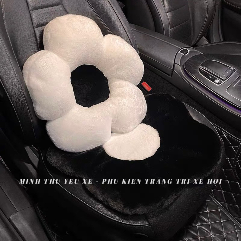 Bộ gối tựa lưng ô tô/lót ghế nhung lông thỏ cao cấp siêu mềm mịn bông hoa  trang trí nội thất xe sang trọng | BigBuy360 - bigbuy360.vn