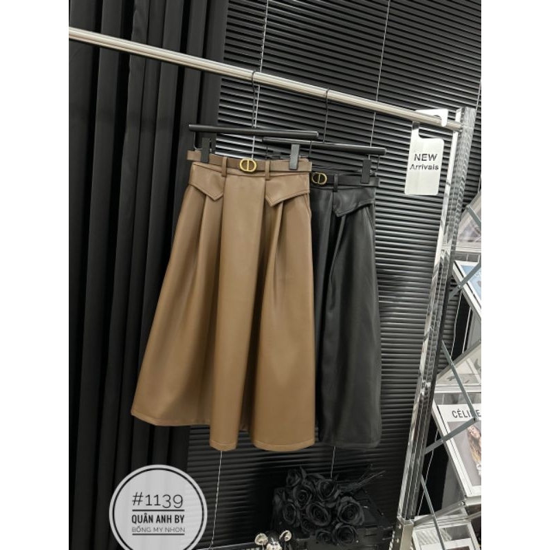 Chân váy da dài kèm đai hàng QCL