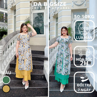 DA BIGSIZE - Áo Dài Bigsize Nữ , Áo Dài Tứ Thân Họa Tiết Chất Lụa Hàn Mềm Mịn Mặc Tết Siêu Xinh Từ 50-90kg