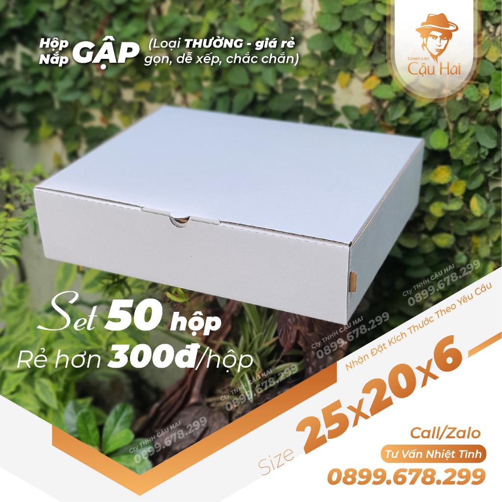 Set 20 Hộp carton nắp GẬP 25x20x6
