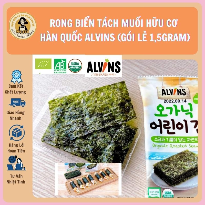 Rong Biển Tách Muối Hữu Cơ Alvins Hàn Quốc Cho Bé 7M+ (Gói Nhỏ 1,5g)