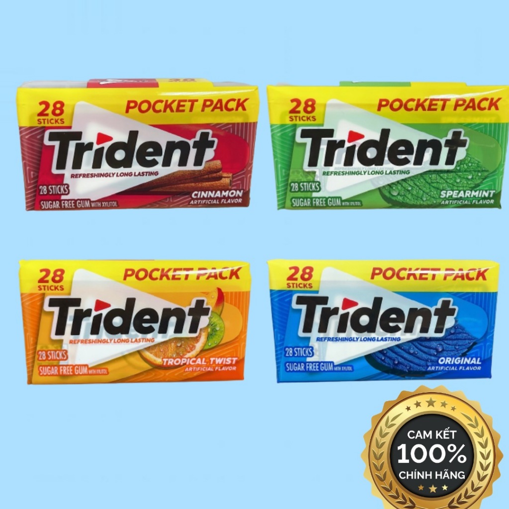 [Vỉ 28 tép&12 Tép]Kẹo Trident Gum Không Đường Giúp Thơm Miệng Nhập Khẩu Thái Lan