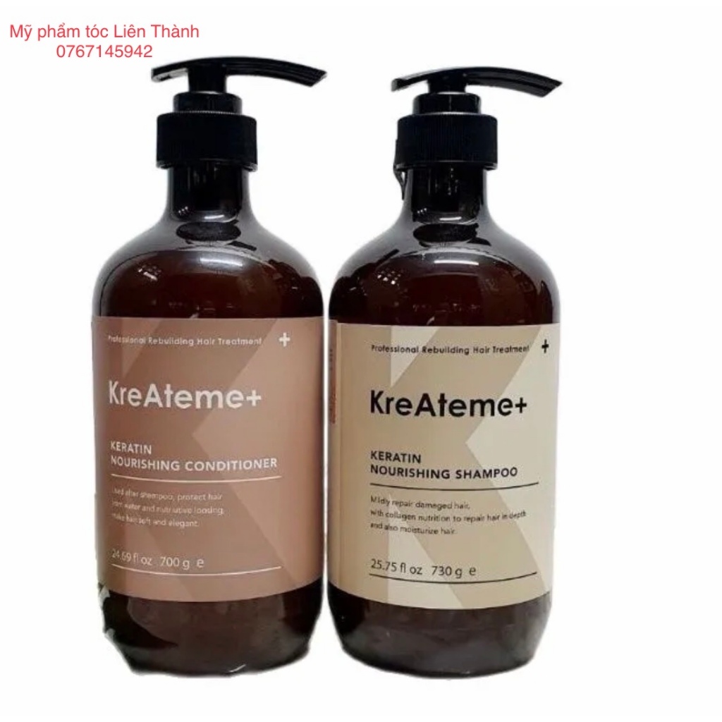 Bộ Dầu gội xả dưỡng tóc thải độc & nuôi dưỡng tóc mềm mượt KreAteme+ Keratin Nourishing 700ml/730ml(NEW-2023)