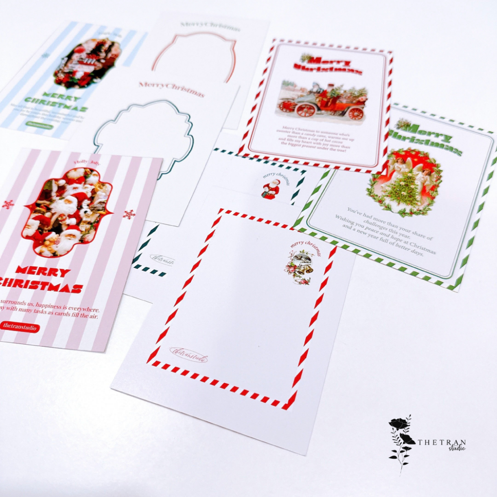Bộ 4 postcard giáng sinh, sinh nhật, valentine, nghệ thuật 2 mặt A6 / special occasion card / thetranstudio