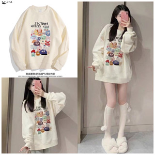áo nỉ sweater cổ tròn màu da in hình mèo roto dễ thương form rộng phong cách ulzzang Hàn quốc