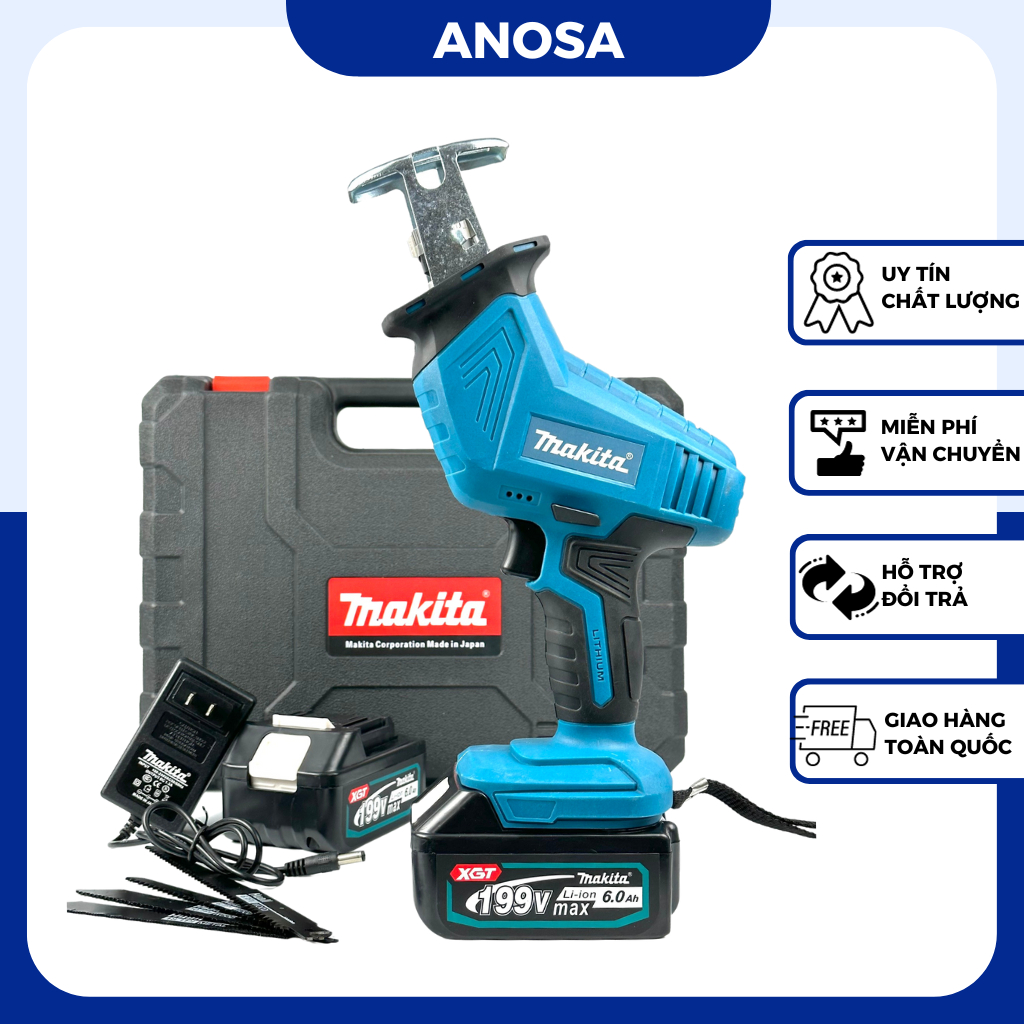Máy cưa kiếm pin Makita tặng kèm 4 lưỡi sử dụng chân pin phổ thông M21