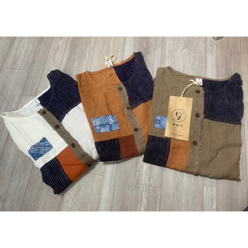 Áo sơmi linen chắp vá