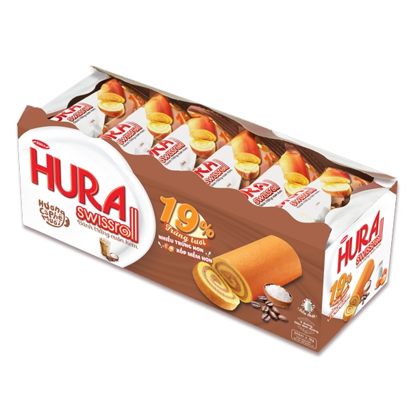 Bánh bông lan cuộn Hura Swissroll Cafe Muối - Khay 360g (20 bánh) - Túi 180g (10 bánh) - Bibica