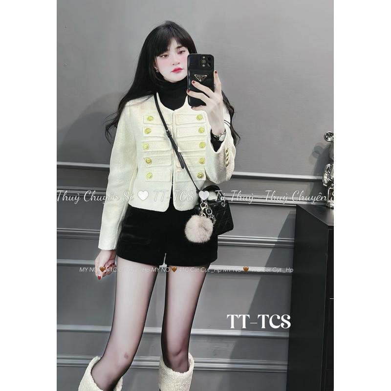 Áo khoác dạ tweed cúc hoàng gia 3 màu